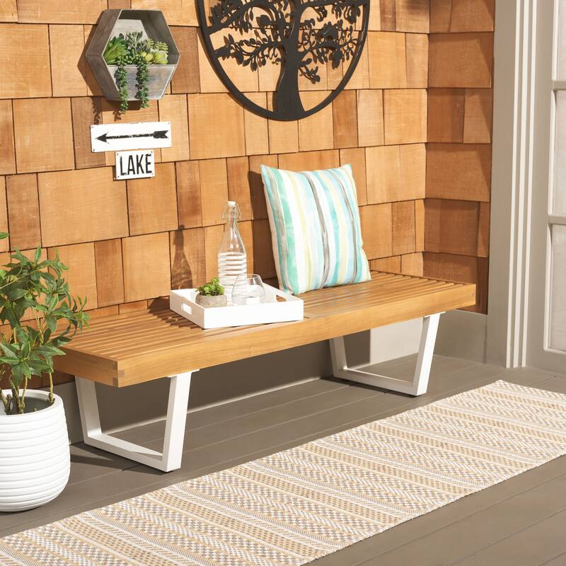 SAFAVIEH Outdoor Patio Furniture Heather Solid Wood Slatted Rectangular Bench - 60"W x 19"D x 14"H
