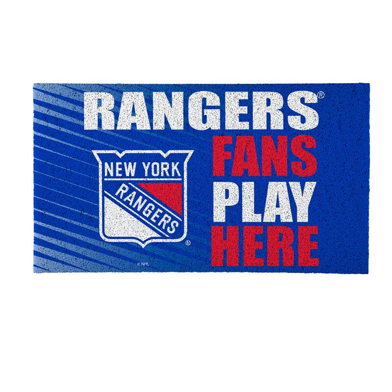 28 in. x 16 in. New York Rangers "Fans Play Here" PVC Door Mat