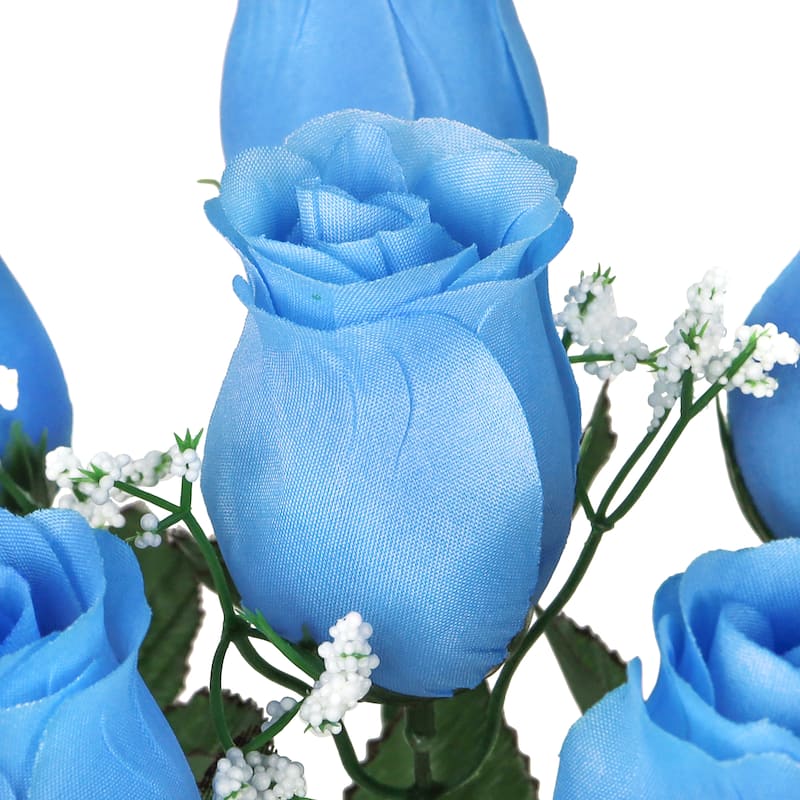 Set of 12 Blue Artificial Rose Bud Flower Stem Bush Bouquet 14in - 14" L x 6" W x 6" DP