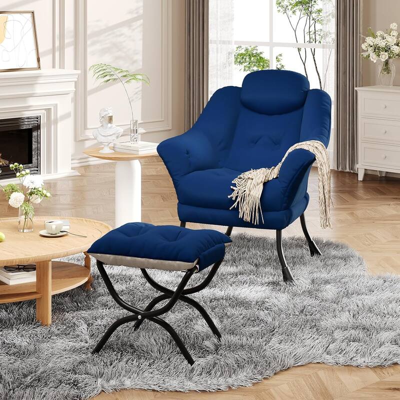 Lazy Chair, Ergonomic Reading Armchair Foldable Footrest, Modern Lounge Chair Removable Washable Cover