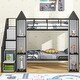 preview thumbnail 3 of 28, Castle-Shaped Metal Twin over Twin Bunk Bed with Wardrobe, Storage Staircase, and Open Cabinets, Black+White