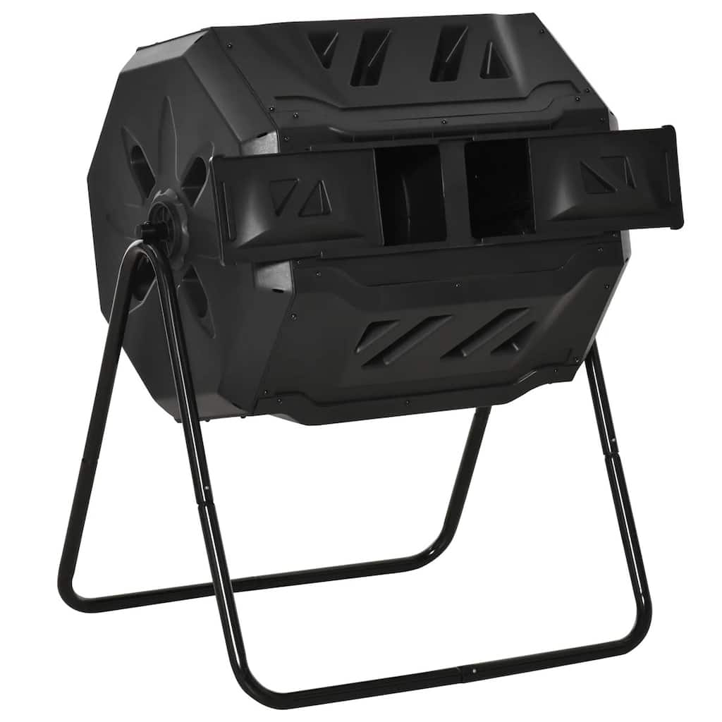 42.3 Gallon Dual-Chamber Rotating Compost Bin Outdoor Garden Tumbler with Ventilation Durable Steel and PP