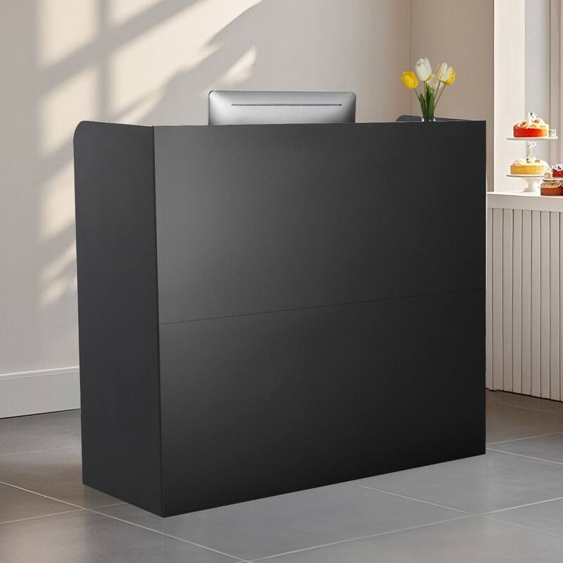 Black MDF Reception Desk with 3 Drawers and Cabinet Storage