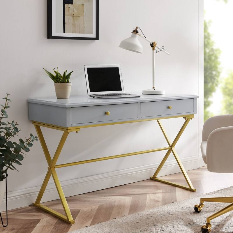 Silver Orchid Lerch Two-Drawer Campaign Desk - Grey