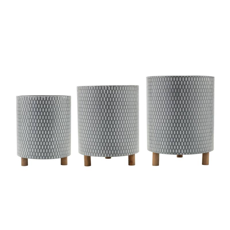 Geometric Planters with Legs - 15" - Blue and White - Set of 3