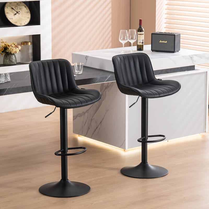 Bar Stools Set of 2 Counter Height Adjustable with Backrest Bar Chairs for Kitchen Island - Black