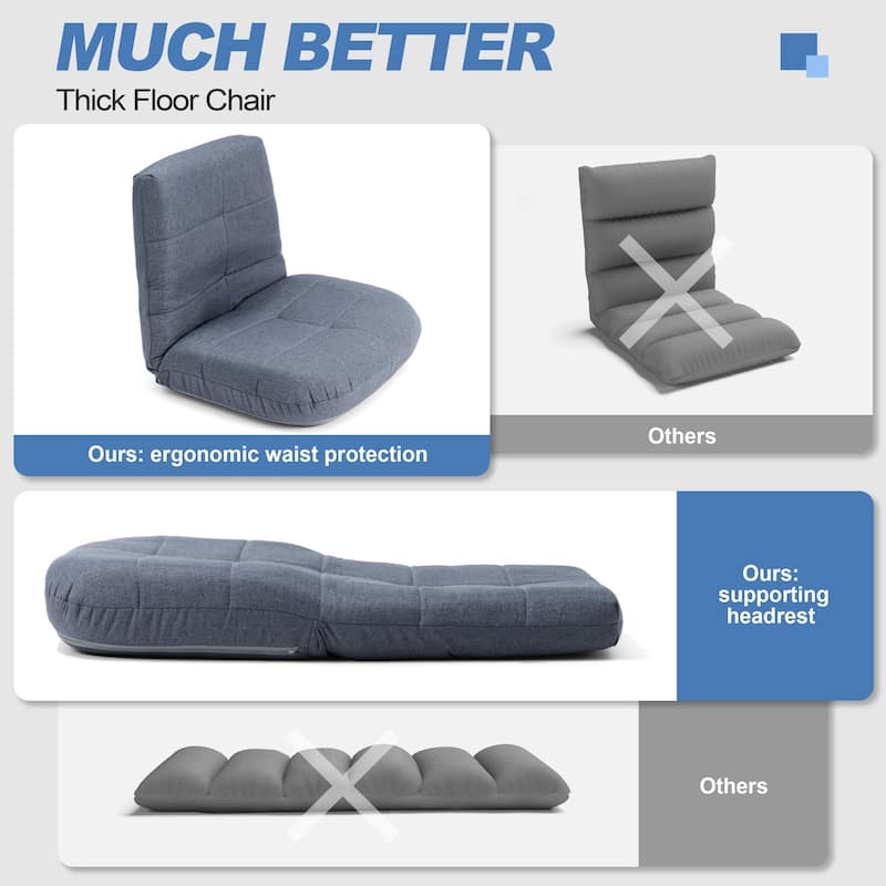 Folding Padded Floor Chair with with Adjustable Backrest for Lounge Meditation or Gaming
