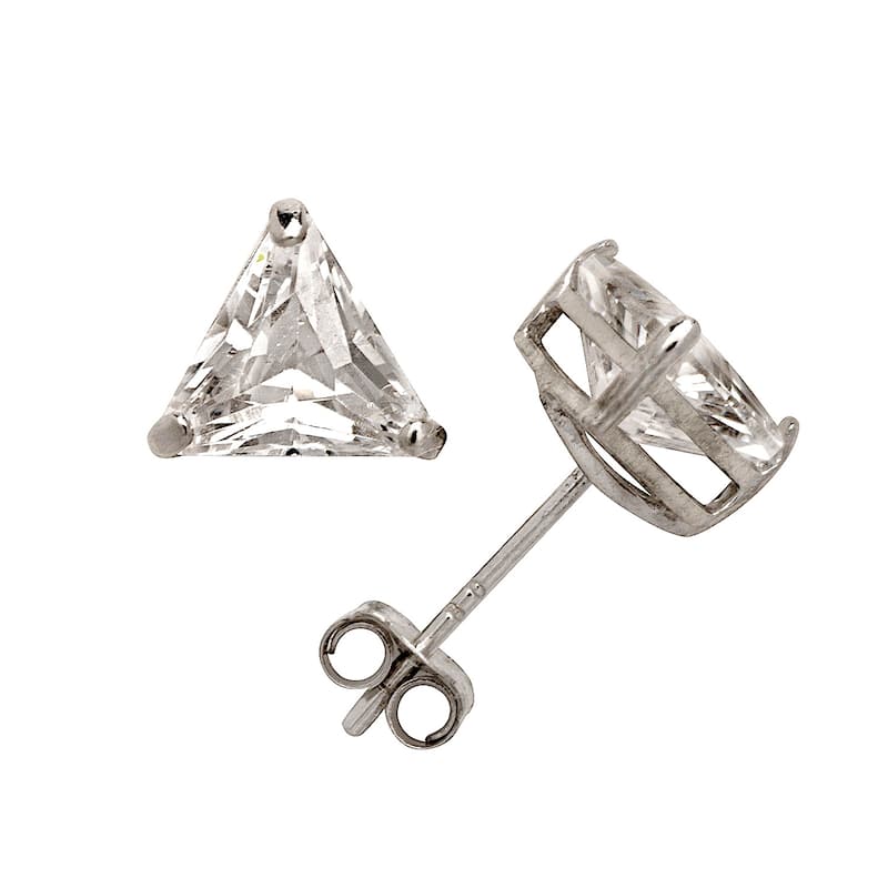 Curata 14k Gold 6mm Trillion-cut Triangle Cubic Zirconia Basket Earrings - White - White