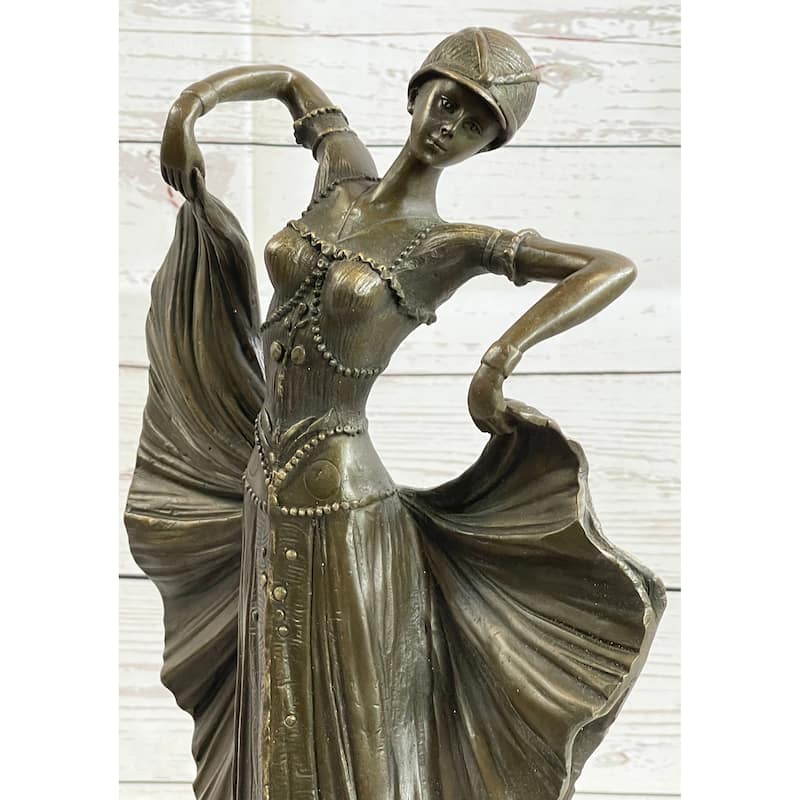 Art Deco Chiparus French Dancer Performer Early 20Th Century Fashion Bronze Statue 15 Inches X 9 Inches