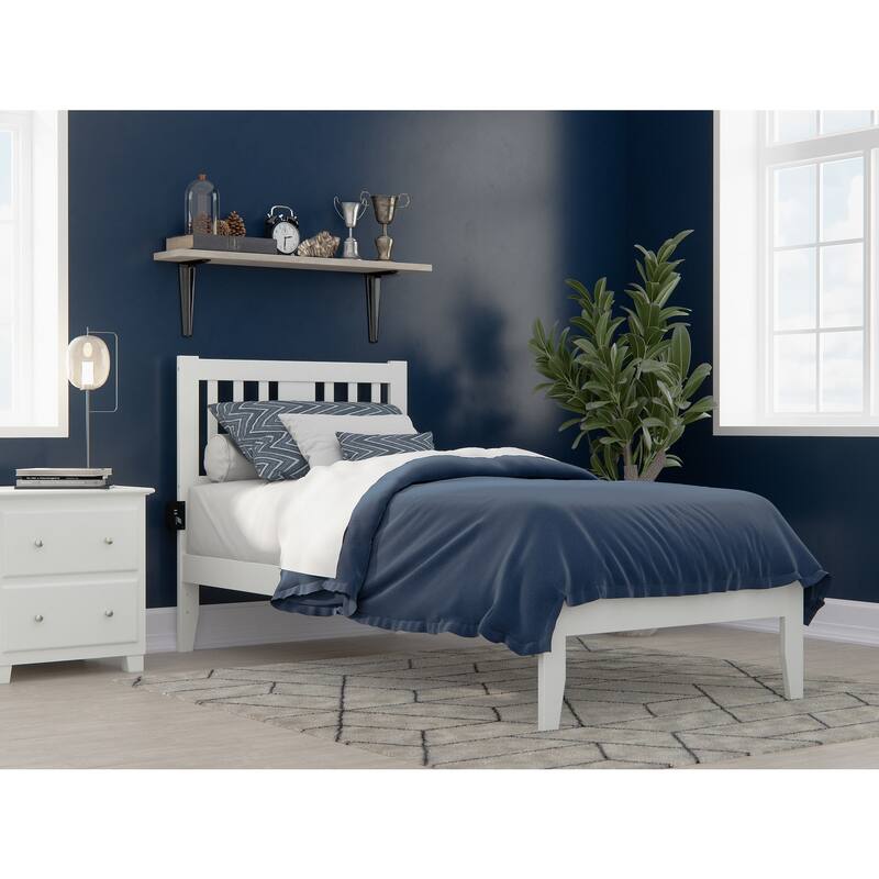 Rustic Romance Twin XL Bed - Solid Wood Bed Frame with USB Ports, Walnut Finish