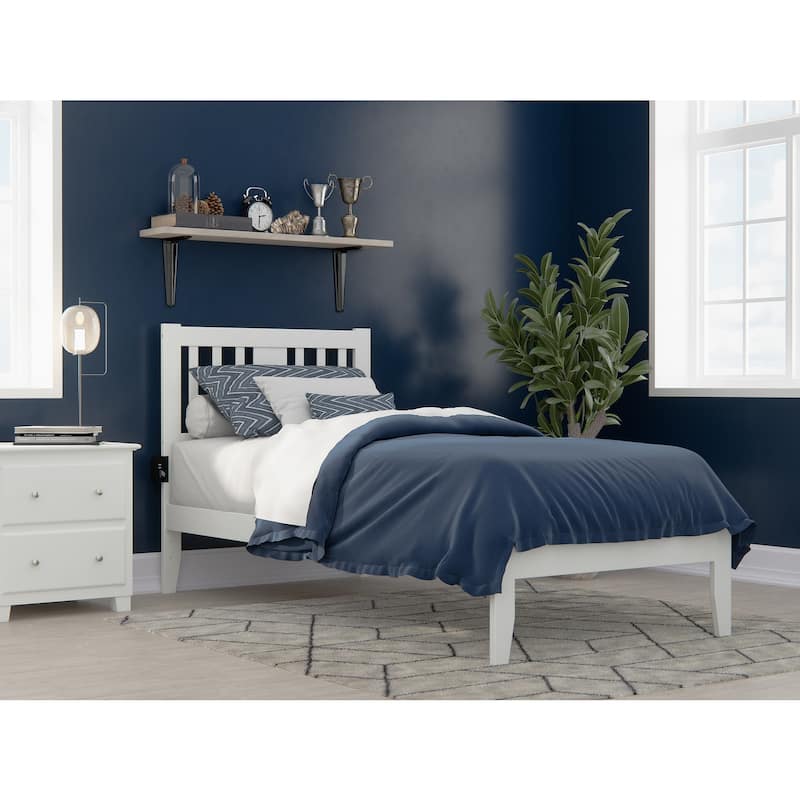 Twin XL Bed with USB Charger & Storage - Grey Wood Platform Bed Frame - No Box Spring Needed