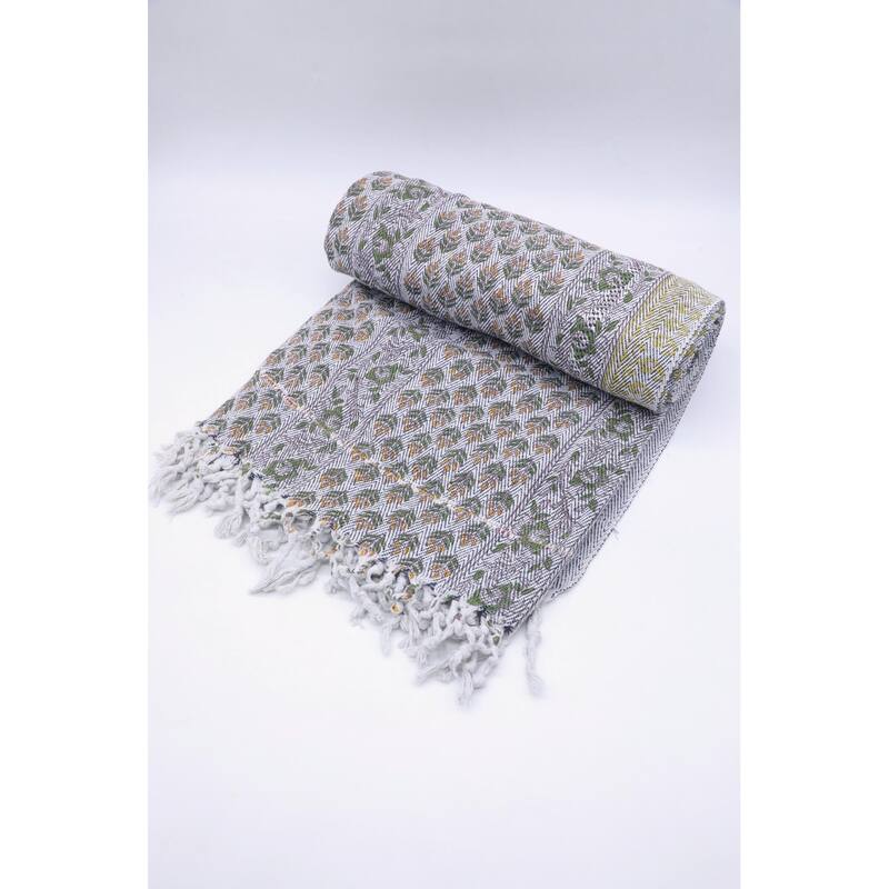 Fabdivine Alia Handcrafted Cotton Throw - Traditional Block Print, Ethnic Living Room Accent,Handwoven Decorative Blanket, 90x54
