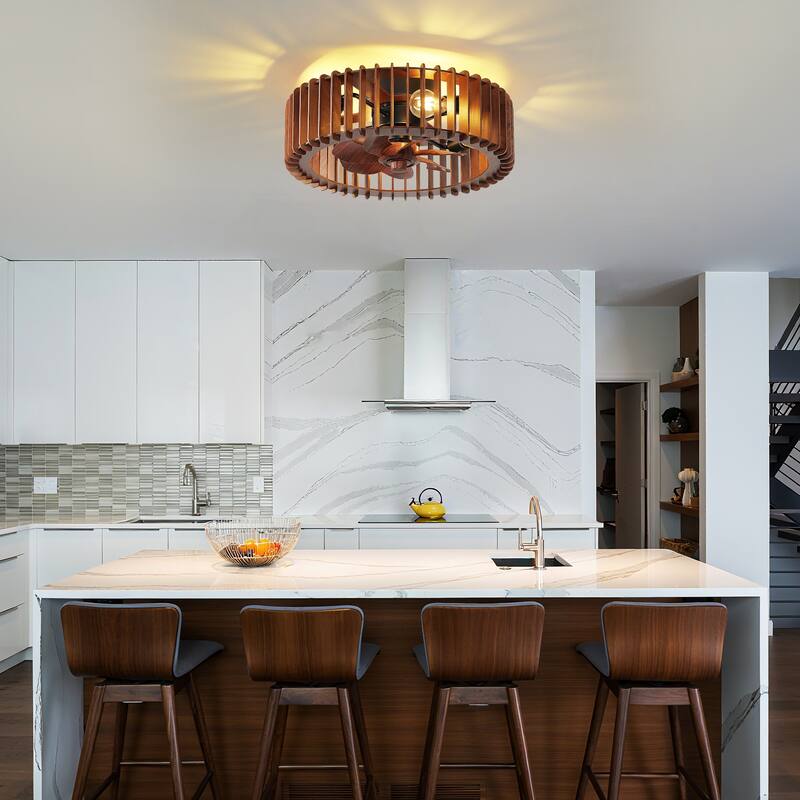 20" Ceiling Fan with Lantern for Kitchen, Farmhouse, Bedroom Ceiling Lights (6 Speeds, 1/2/4 Hour Timer) - Walnut