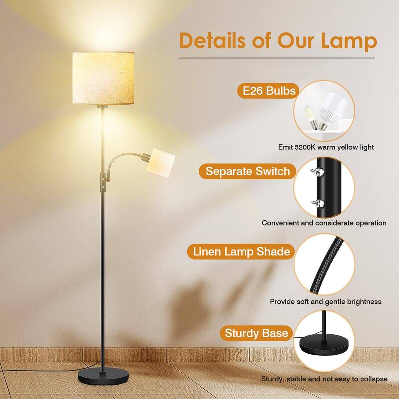 67.32" Mother Daughter Floor Lamp with Linen Shade and 360° Adjustable