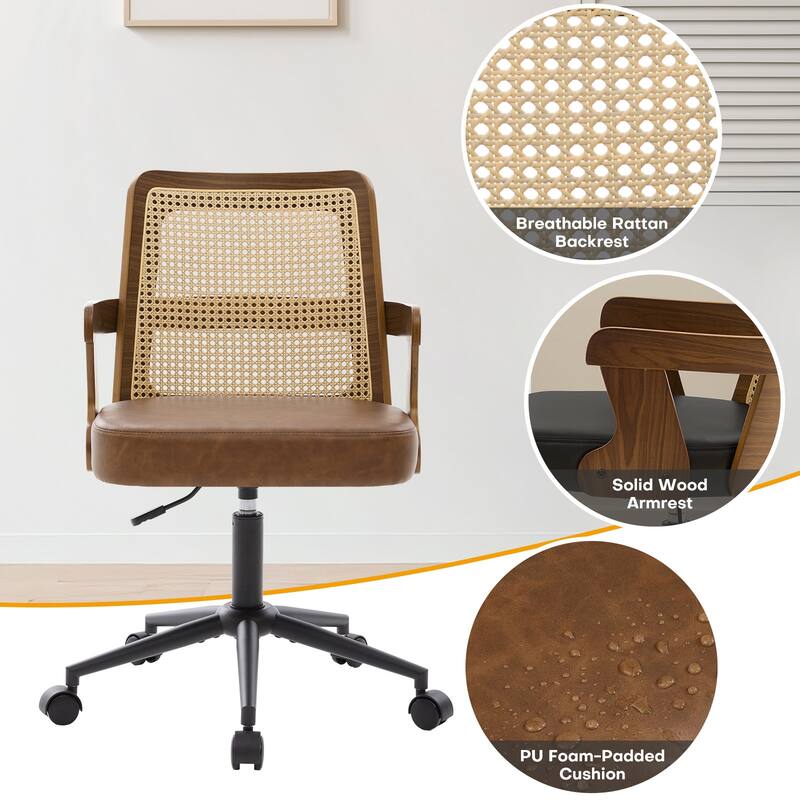 Swivel Home Office Chair Adjustable Height Desk Chair with Wheels and Armrests - 32.7"-36.6"H x 19.9"W x 22.8"D