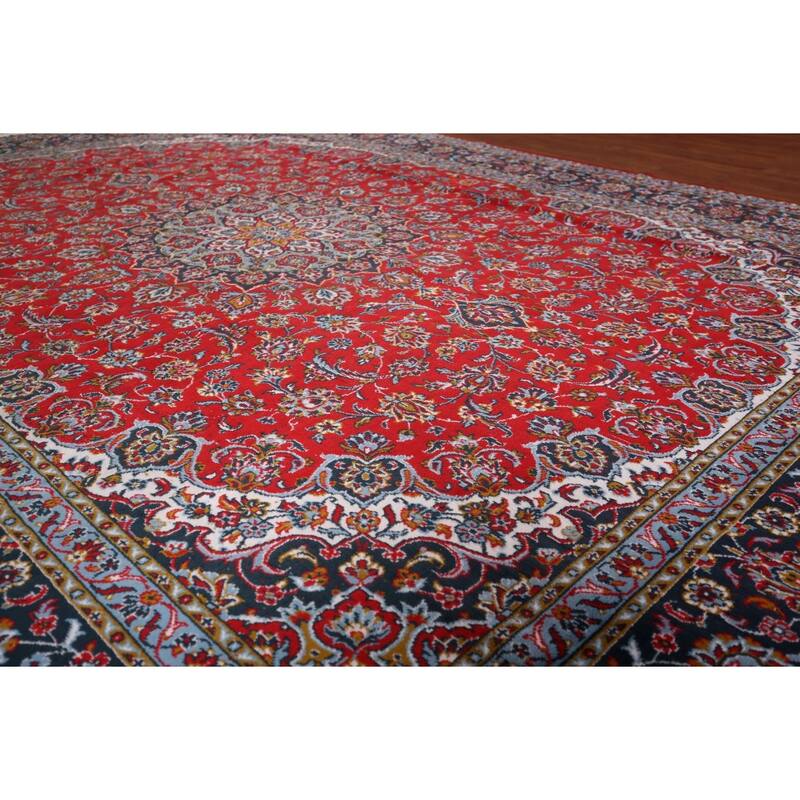 Traditional Red Kashan Turkish Rug Floral Oriental Machine-Made Carpet - 9'7" x 12'7"