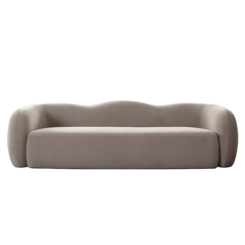 Moe Sofa in Taupe Performance Velvet, Scalloped Backrest, 97 Inch