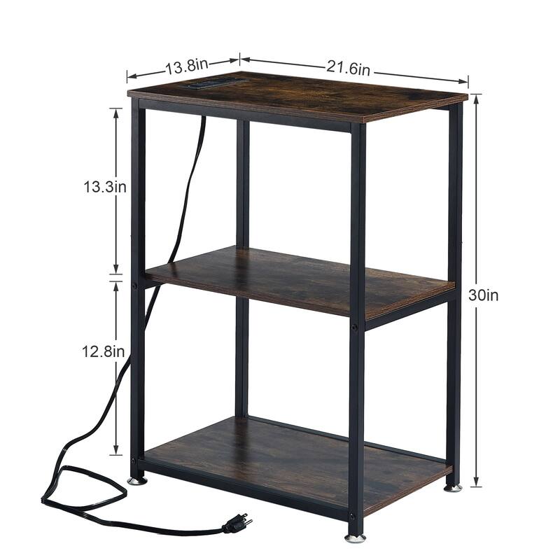 Javlergo Set of 2 Nightstand with Charging Station Side End Table with 3-tier Open Storage