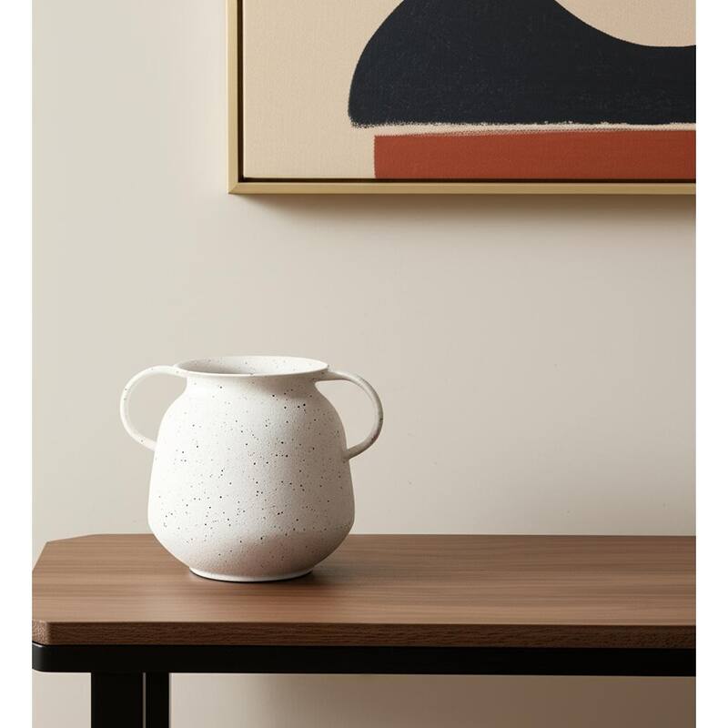 7" White Speckle Metal Amphora Table Vase - 9.45 - White - 9.45