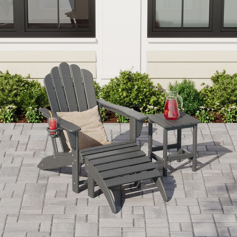 Aderson Outdoor Poly Adirondack Chair with Side Table and Ottoman