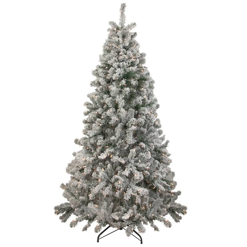 6.5' Flocked Madison Pine Medium Artificial Tree Clear Lights - 6.5 Foot