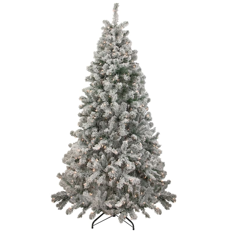 6.5' Pre-Lit Flocked Madison Pine Medium Artificial Christmas Tree Clear Lights