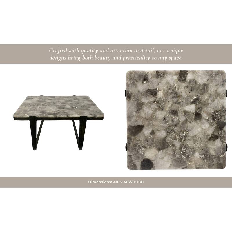Metal Coffee Table Stone-Pattern Top Modern Frame - 18" Bronze - 41" x 40" x 18"