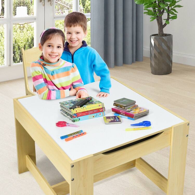 Kids Table and Chairs Set with Storage, Blackboard, and Whiteboard for Creative Drawing and Play
