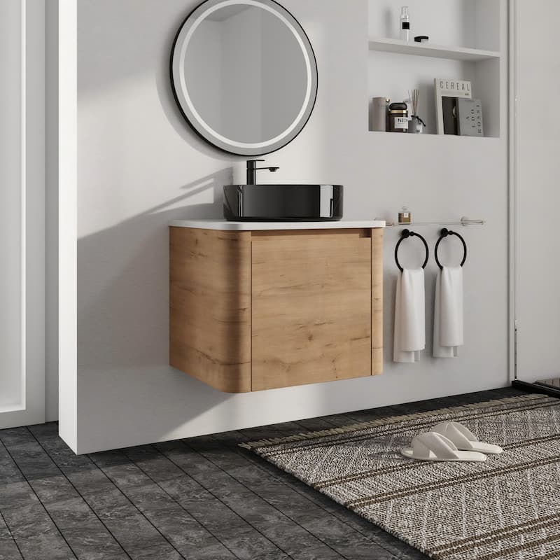 Malwee 24"/30" Floating Bathroom Vanity, Wall Mounted Bathroom Vanity with Ceramic Sink and Soft Close Door