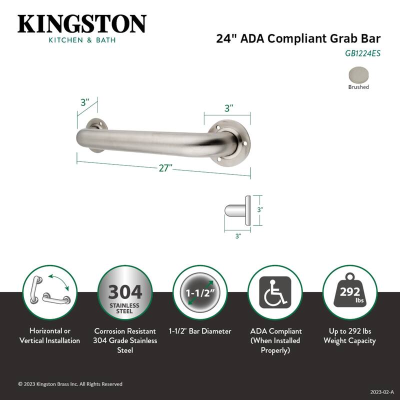 Kingston Brass Stainless Steel 24-inch Commercial Grade Grab Bar - Silver