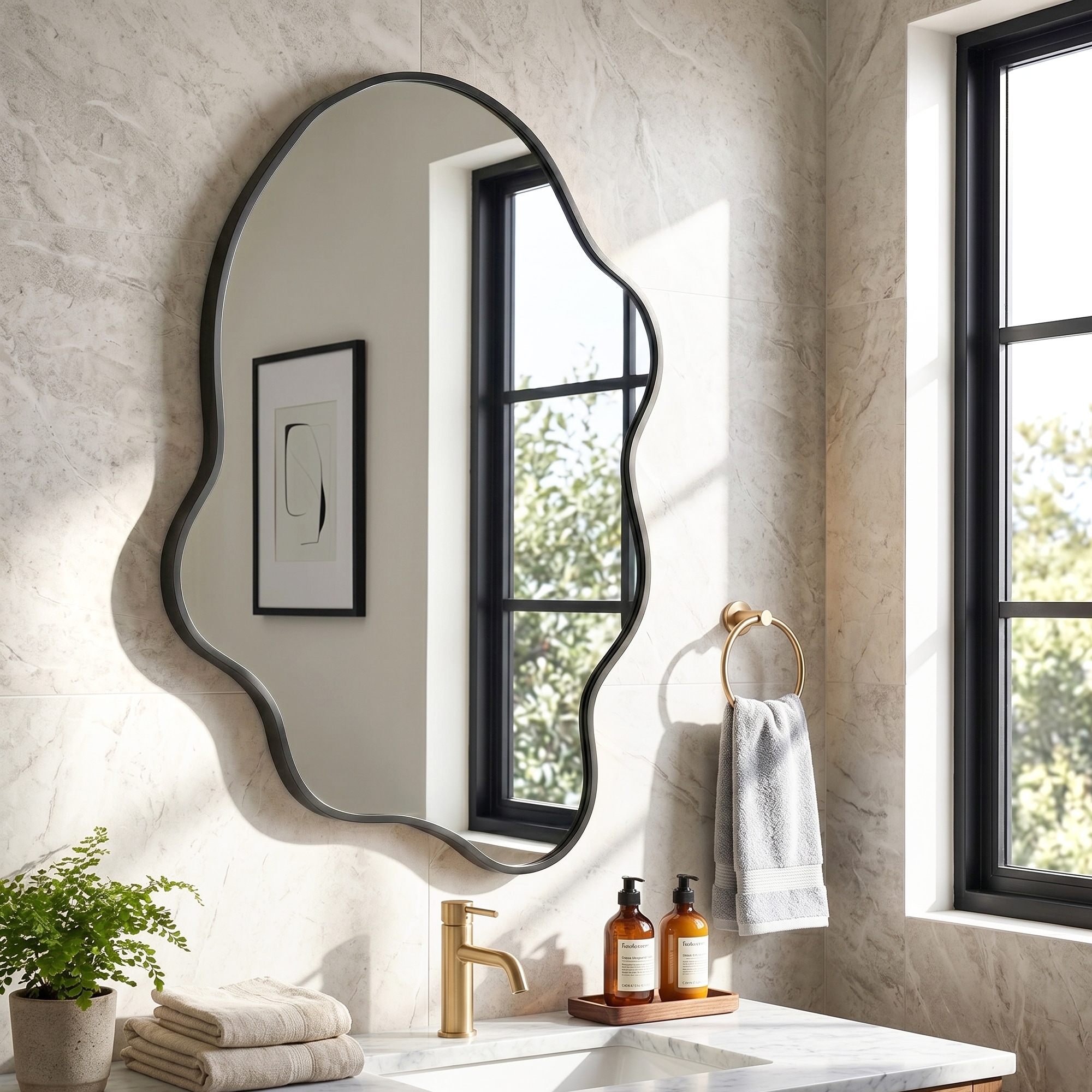 Aluminum Alloy Framed Irregular Wall Mirror Decorative Bathroom Mirror - 24x36