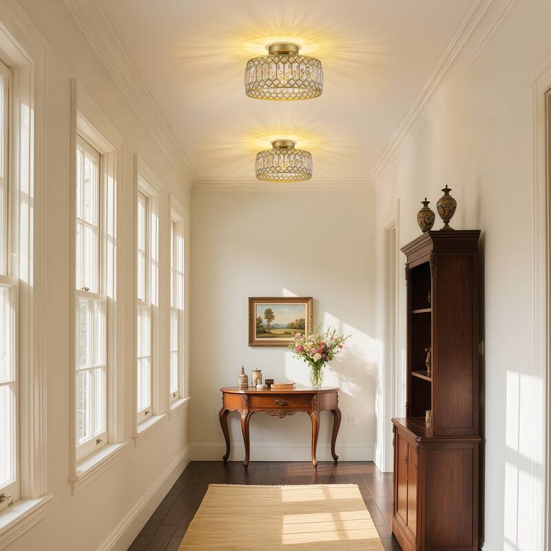 Starsky Luxury Crystal Drum Dimmable Semi Flush Mount Light