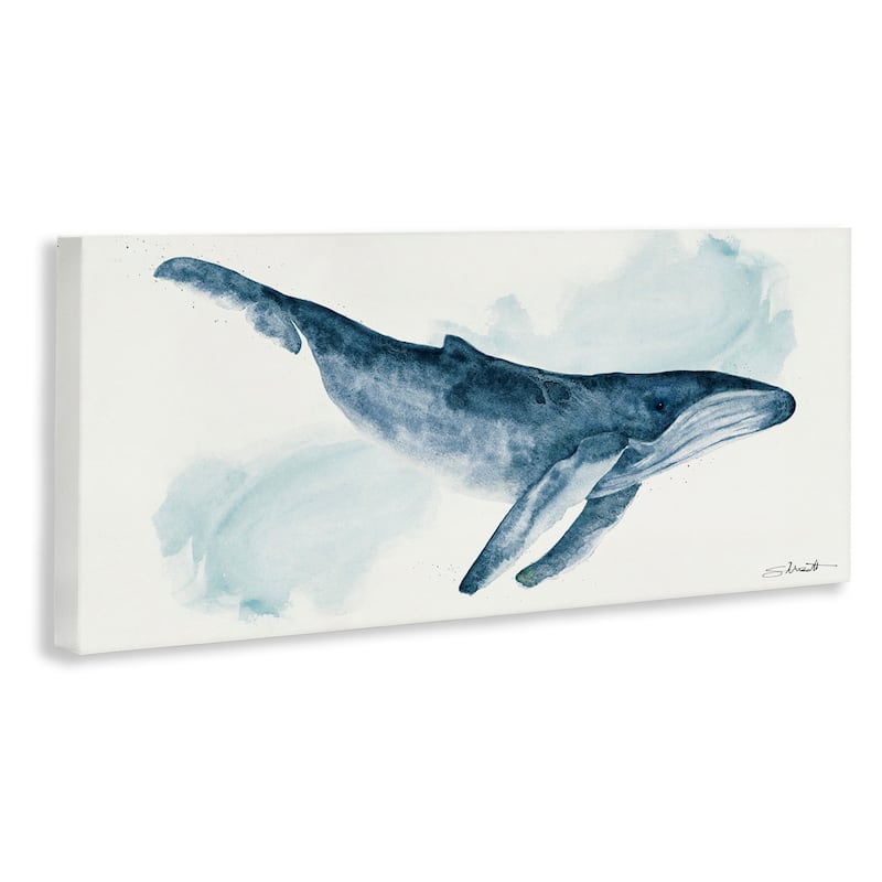 Stupell Nautical Humpback Whale Marine Animal Blue Watercolor Painting Canvas Wall Art - White