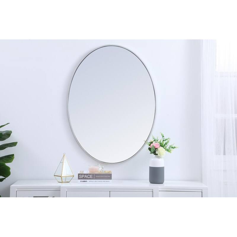 Carson Carrington Labbemala Metal Frame Oval Mirror - 30"W X 31.24"H - Silver