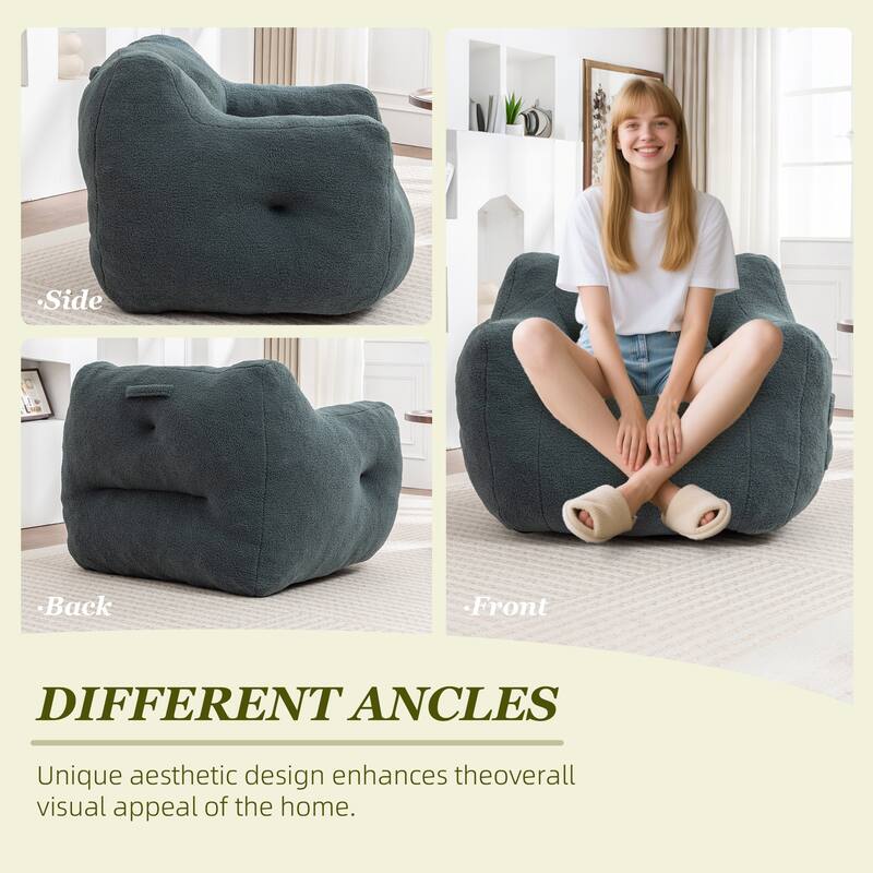 HOMEFUN Teddy Fabric Upholstered High-Density Foam Bean Bag Sofa Chair with Armrests