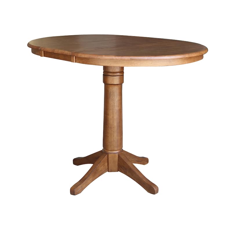 36" Round Wood Extension Dining Table with 2 Counter Height Bar Stools - N/A