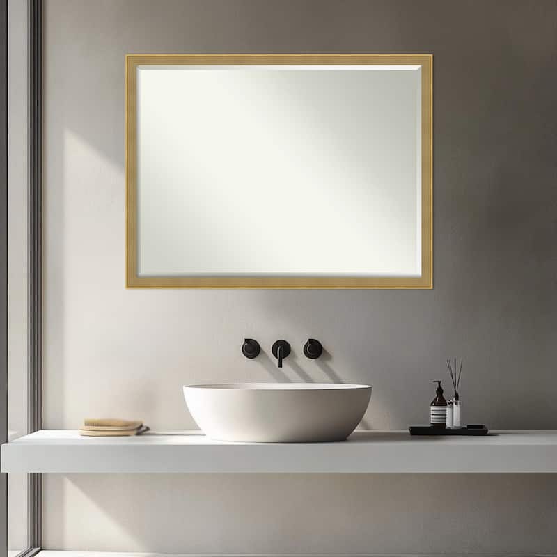 Incline Half-Inch-Bevel Wood Framed Bathroom Vanity Wall Mirror