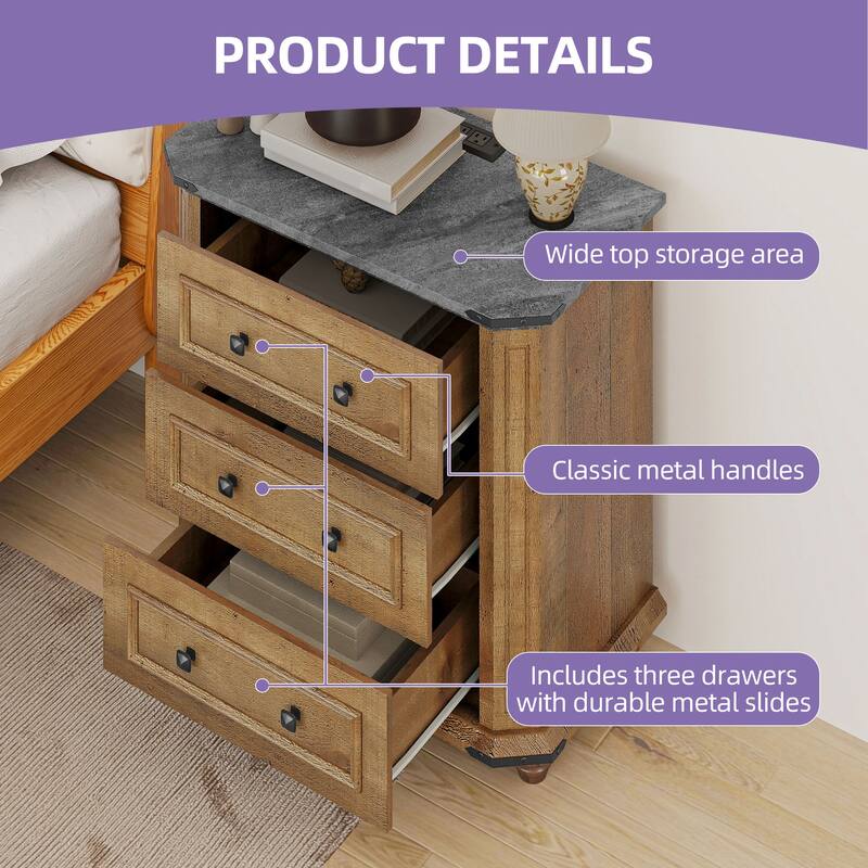 Farmhouse End Table, Sofa Side Table with Charging Station