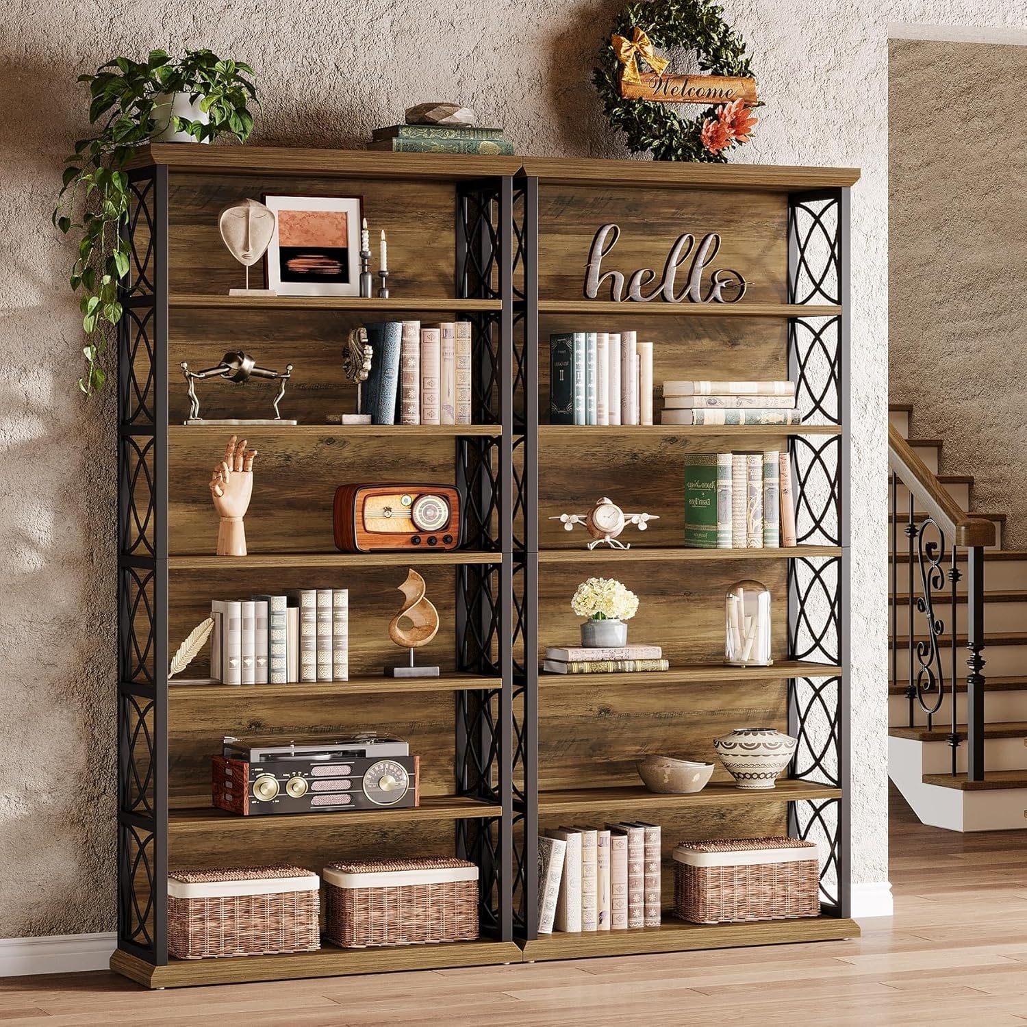 73'' Tall Bookshelf, 6-Tier Industrial Etagere Bookcase