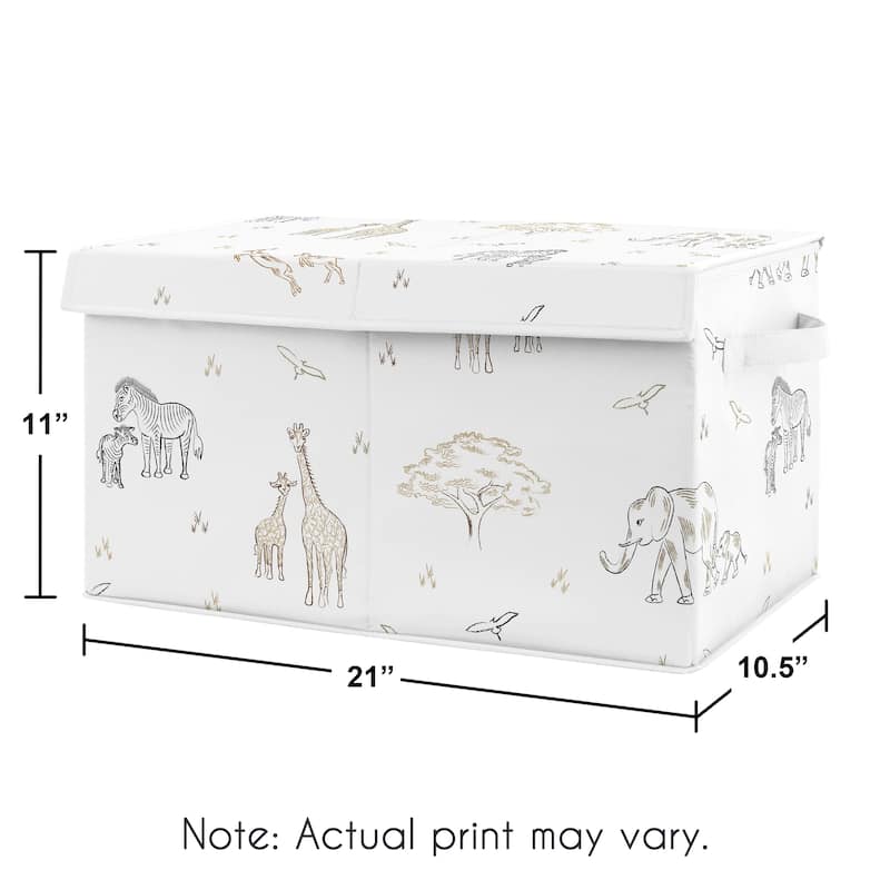 Jungle Safari Animal Boy Girl Kids Fabric Toy Bin Storage Taupe Black and White Gender Neutral Elephant Zebra Wildlife Adventure