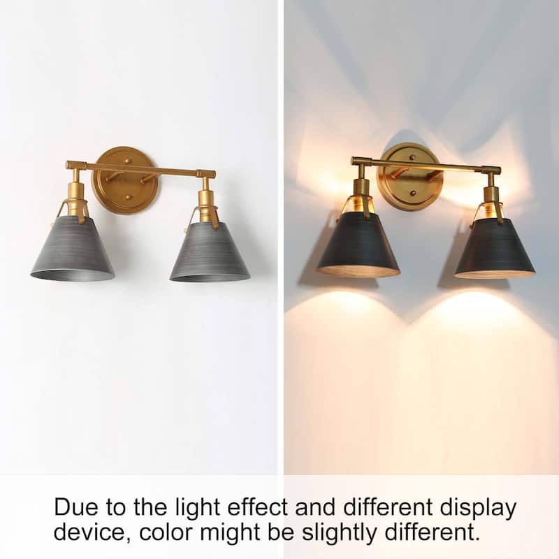 Coney Modern 2-Light Brushed Gold Bathroom Vanity Light Wall Sconces