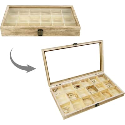 Wooden Display Storage Case with Tempered Glass Lid - S