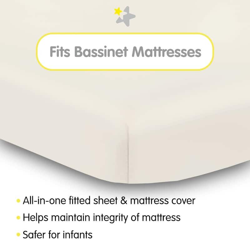 BreathableBaby All-in-One Fitted Sheet & Waterproof Cover for 33" x 15" Bassinet Mattress (2-Pack)