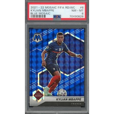 Kylian Mbappe 2021-22 Panini Blue Mosaic Qatar World Cup Card #6 PSA 8 59/99 - 8'6" x 11'6"