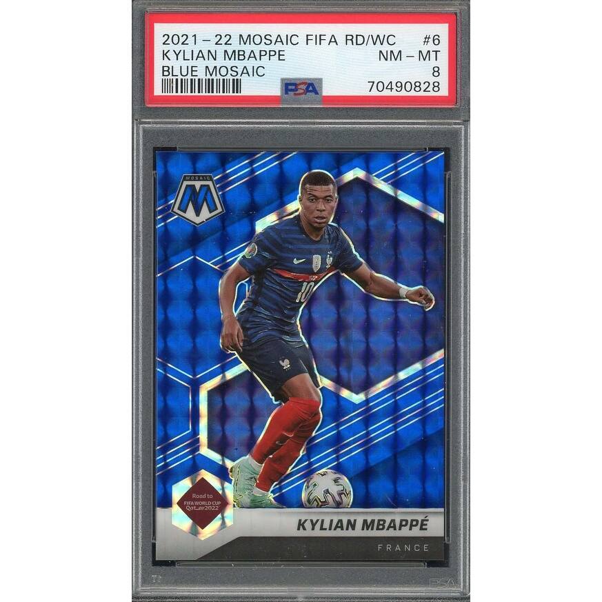 Kylian Mbappe 2021-22 Panini Blue Mosaic Qatar World Cup Card #6 PSA 8 59/99 - 8'6" x 11'6"