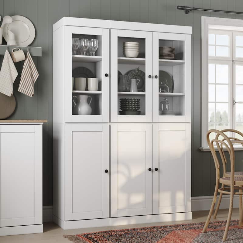 Palace Imports 100% Solid Wood 48.5" Pantry Cabinet with Clear Glass, Shaker Doors, 2-Drawers and Adjustable Shelves
