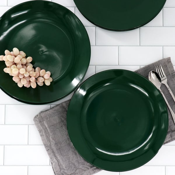 6 Piece 10.5 Inch Stoneware Dinner Plate Set in Hunter Green - Bed
