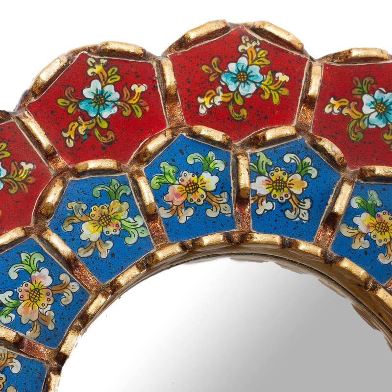 NOVICA Colorful Arrangement, Bronze gilded reverse-painted glass wall mirror