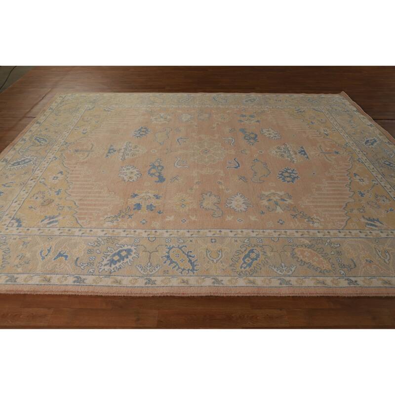 Hand Knotted Oriental 100% Wool Carpet Transitional All-Over Peach Oushak Area Rug - 10' 1'' X 8' 3''