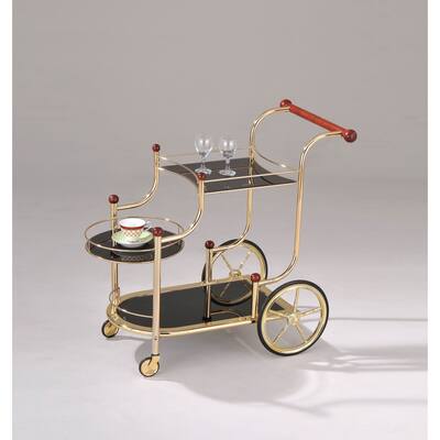 Serving Cart with 3 Glass Shelves , Kitchen Cart with 5mm Black Printed Tempered Glass for Dining Room Living Room
